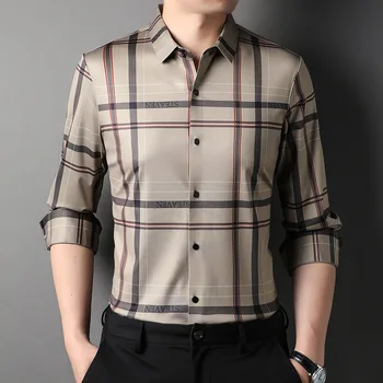 High-end lüks yeni ince erkek uzun kollu gömlek Moda tasarımcısı çizgili klasik erkek gömleği 2023 ilkbahar ve sonbahar yeni stil