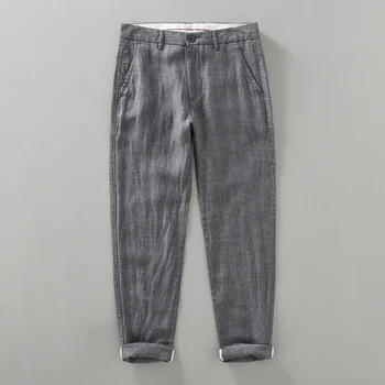 Ilkbahar Yaz Yeni rahat pantolon Erkekler için Hafif Nefes İpliği boyalı Saf Keten Erkek Düz Tüp Gevşek pantolon Streetwear