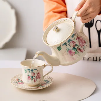 Ingiliz Tarzı Ev Kahve Fincanı Yaratıcı Seramik Kabarcık çay bardağı Retro Desen çay bardağı seti Çok Yönlü Pratik Demlik Çay