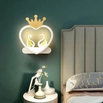 Iskandinav Aşk Kalp Taç Duvar Lambası Prenses çocuk Odası Koridor Yatak Odası Başucu Lambası Gece Kuğu Çilek Kız Süsleme
