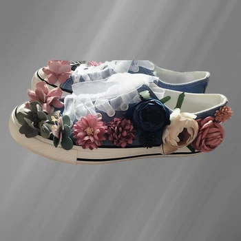İlkbahar ve sonbahar yeni el yapımı özel moda üç boyutlu çiçek tasarım duygusu şerit peri kanvas ayakkabılar popüler comfortabl
