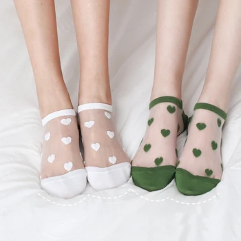 İlkbahar Yaz Aşk Kalp Desen şeffaf ağ Çorap Kadınlar İçin Moda Kadın Tatlı komik çoraplar Bayanlar Cam İpek Çorap