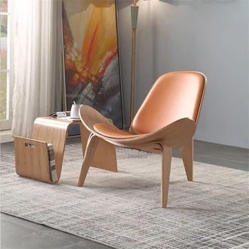 İskandinav ahşap deri Oturma Odası Sandalye ev Mobilyaları Minimalist creativeDesign tekli koltuk Ev Balkon Eğlence Kabuk Sandalye