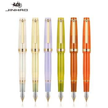 Jinhao 82 DIY Şeffaflık dolma kalem Akrilik Mürekkep Spin Altın EF / F Uç Elegante Iş Ofis Okul Malzemeleri Yazma Kalem
