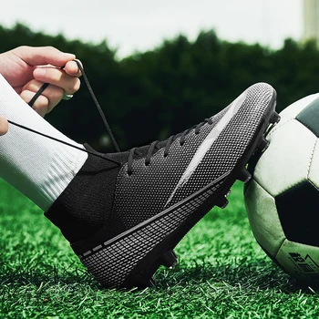 Kaliteli Futsal kaymaz futbol ayakkabıları Toptan Messi futbol kramponları Sociaty Chuteira Campo Cleats Eğitim Ayakkabı Kadın TF / AG