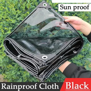 Kalınlaşmak 0.32 mm Siyah Şeffaf PVC Tuval Yağmur Geçirmez Kumaş Pencere Gizlilik Yağmur Geçirmez Kumaş Açık Pergola Güneş Geçirmez Branda