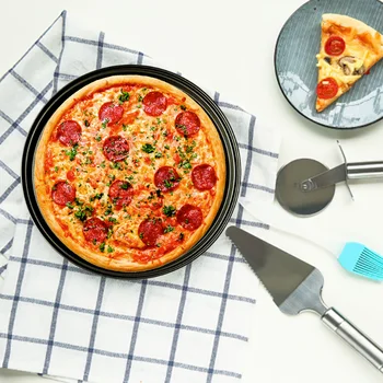 Karbon Çelik yapışmaz Pizza fırın tepsisi ağ tepsi Plaka Bakeware Pişirme Aracı Pizza Tabağı Yuvarlak Derin Tabak Pizza Tavası