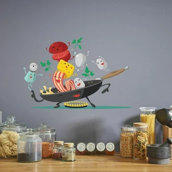 Karikatür Mutlu pan mutfak Duvar Sticker Mutfak dolabı dolap dekorasyon sanat Çıkartmaları Çıkarılabilir ev çıkartmaları Duvar kağıdı