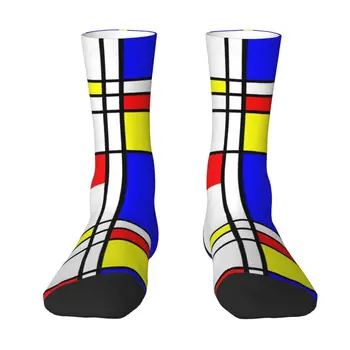 Kawaii Baskı Piet Mondrian Çorap Erkekler Kadınlar için Sıkı Yaz Sonbahar Kış Soyut Sanat Ekose Ekip Çorap
