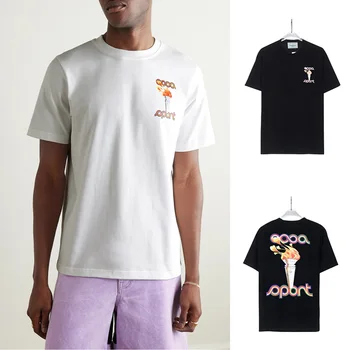 KAZABLANKA 2023 Sonbahar Kış Moda Tees Spor Meşale Mektup Baskılı Yüksek Sokak Rahat T Shirt Erkekler Kadınlar İçin harajuku tişörtler