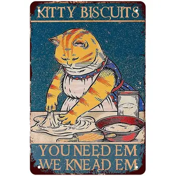 Komik Mutfak Retro Metal Tabela Kitty Bisküvi Biz Yoğurma Em Gerekir Em Vintage Pişirme Alüminyum İşareti Ev Mutfak İçin