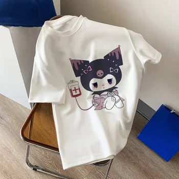 Kuromi T-shirt Kadın Pamuk Sanrio Lolita Melodi Y2K Moda Yaz Tee Gömlek Kawaii Karikatür günlük kıyafetler Harajuku Streetwear