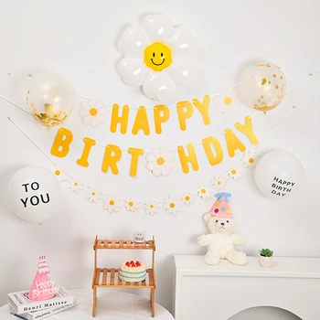 Küçük Papatya Doğum Günü Çekme Afiş Parti Asmak için Bayrak Sevimli Mektup Flama Tatil Parti Arka Plan Oturum açma Masa Dekorasyon Bayrağı