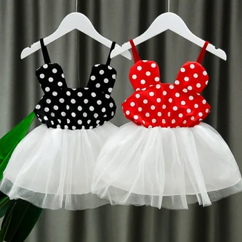 Kızlar Prenses Elbise 2023 Yeni Bebek Spagetti Kayışı Elbiseler Polka Dot Karikatür Doğum Günü Dantel Örgü Elbise Bebek Yaz Bez Sundress