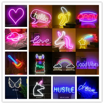 LED Neon Gece Lambası Duvar Sanatı İşareti Gül Gökkuşağı Duvar Asılı Neon Ev Yatak Odası için Parti Odası Dekor noel hediyesi