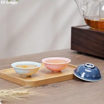 Lotus Desen çay bardağı Seramik Çay Kase Mavi ve Beyaz Porselen Mini çay bardağı için Pu ' erh Çin Zarif çay seti İş Hediyeler