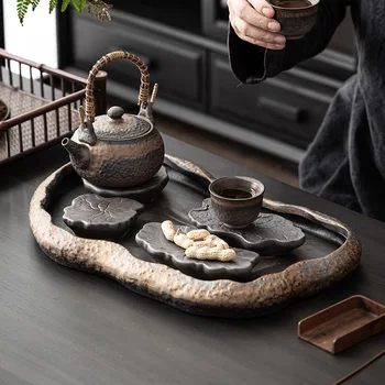 Lotus Yaprağı çay tepsisi Seramik Vintage çay masası Ev Oturma Odası Küçük Kuru Bira Masa Su Depolama Drenaj Bira çay tepsisi