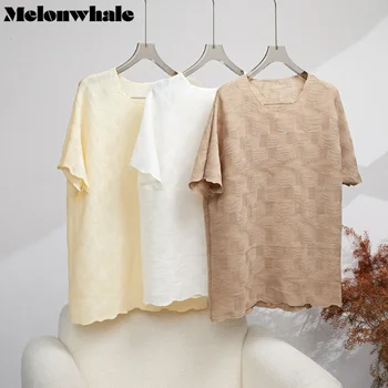 MelonWhlae Katı Pilili kısa kollu tişörtler Kadınlar için Yuvarlak Yaka Slim Fit Kadın Rahat Nefes Giyim 2023 Bahar