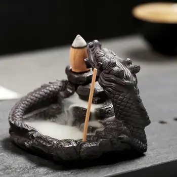 Minyatür Figürler Mini Ejderha Geri Akış Tütsü Brülör Tutucu Porselen Aromaterapi Fırın Plakası Ev Dekor