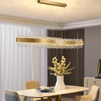 Modern Kristal Avize Aydınlatma Yemek Odası S Şekli Tasarım LED Lamba Ev Dekor Mutfak Ada Dikdörtgen aydınlatma armatürü