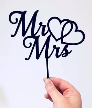 Mr & Mrs Düğün Pastası Topper-Mr Mrs Düğün Dekorasyon Kesim Akrilik veya Ahşap Düğün Pastası Toppers, yıldönümü pastası dekorasyon