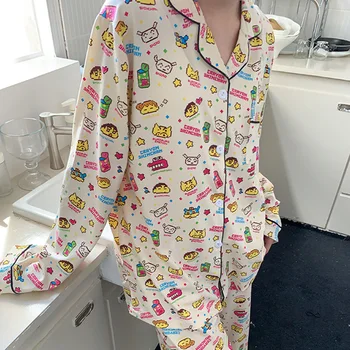 Mum boya Shin-Chan Çiftler Ins Pijama Uzun Kollu Yaka Seti Sevimli Ev Giyim Karikatür Kawaii Anime peluş oyuncak Kız için doğum günü hediyesi
