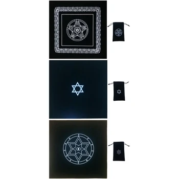N0HA 50×50cm Ev Pentagramı Heksagram Tarots Masa Örtüsü ve saklama çantası Kadife Kehanet Runes Sunak Kumaş Masa Oyunu kart çantası