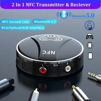NFC Bluetooth 5.0 Alıcı Verici 3.5 mm AUX Jack RCA Optik Stereo Kablosuz Ses Adaptörü PC TV için Araç Kiti Hoparlör