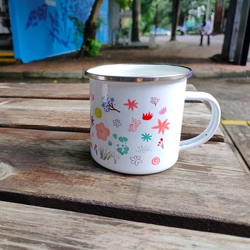Orijinal Çiçek tasarım açık 300ml Emaye Kamp fincan süt kupası çay bardağı Arkadaş için hediye Çocuk