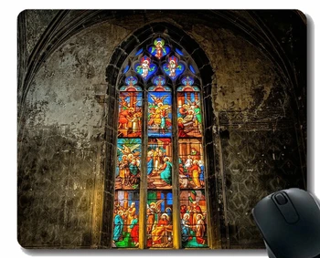 Oyun Mouse Pad özel, renkli kilise pencere camı ışık ruhu Mouse Pad dikişli sınır