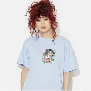 Pamuk Figürü Avatar Kısa Kollu T-Shirt Kadınlar için INS Moda pamuk gömlekler O-yaka Tee Üstleri Giyim