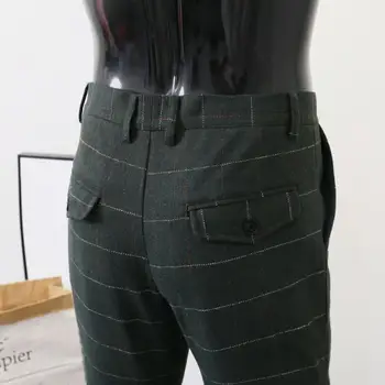 Pantolon Erkekler için Ordu Yeşil Tüvit Ekose Pantolon Resmi İş Rahat Klasik Beyefendi Pantolon Takım Elbise Erkek erkek pantolonları Artı Boyutu