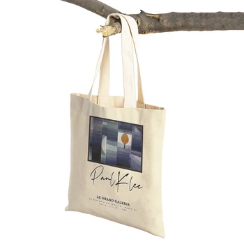Paul Klee Maskesi Modern Minimalist Galeri alışveriş çantası Çift Baskı Eko Rahat İskandinav alışveriş Çantaları Bayan Tuval Tote Kadın Çanta