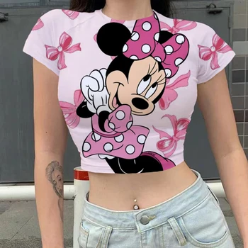 Seksi Moda harajuku tişört Kadın Yaz Kısa Kollu Üst Disney Mickey Mouse Minnie Rahat Kawaii İnce kısa tişört Elbise