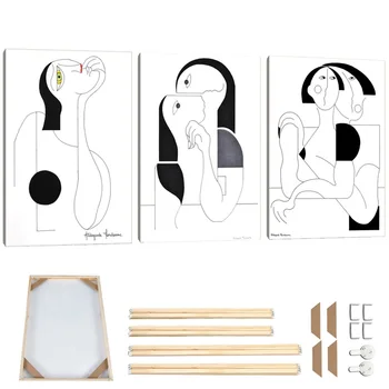 Siyah ve Beyaz Geometrik Çizgiler Kadın Tuval Resimleri Picasso Soyut Figürler Posterler ve Baskılar Modern Minimalist Ev Dekor