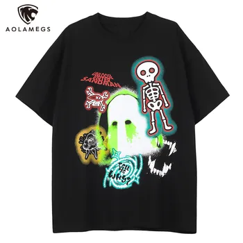 Streetwear Erkekler Y2K Tişörtleri Çoklu Şeytanlar Grafik Tshirt Gotik Harajuku Gevşek Tees Tops 2023 Rahat Yüksek Sokak Kısa Kollu