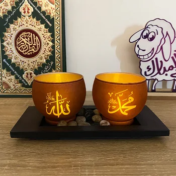 Sıcak Arapça Kuran LED Mum Cam mumluk Klasik Sıcak Tarzı El Sanatları Fas Ev Dekorasyon Müslüman İslam Eid Mubarak Dekor