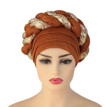 Sıcak Satış Arap Şal Müslüman Eşarp Hicap Türban Kadınlar için Pilili Bere Headwrap Afrika Şapka Saç Hazır 1 takım