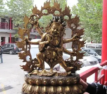 Tibet Halk Fane Budizm Bronz Tezhip Altı Kol Eller Mahakala Buda Heykeli