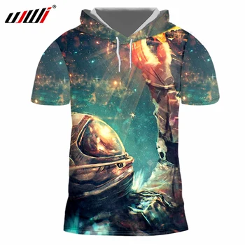 UJWI yazlık t-shirt Erkek T Shirt Astronot Pick Yıldız 3D Baskılı Rahat Harajuku Kapşonlu Tshirt Streetwear Gömlek Camisa Masculina