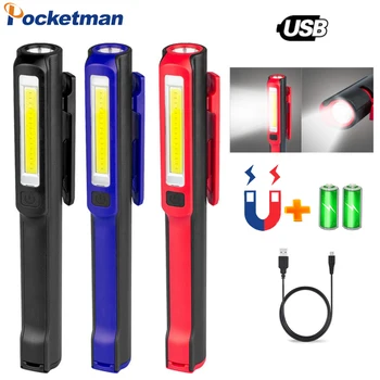 USB şarj edilebilir el feneri Manyetik kalem lambası el feneri Lanterna COB çalışma lambası İçin kamp feneri Araba Tamir Lambası