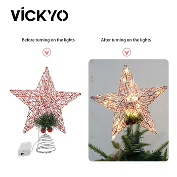 VICKYO 2023 Yeni Noel Dekorasyon ışığı Tatil LED Ağaç Üst Yıldız ışığı Altın Glitter Süslemeleri Ev İçin Noel Ağacı Süsleri