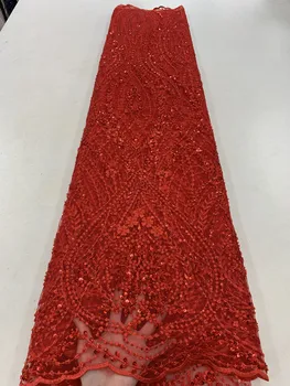 Vintage yüksek kaliteli işlemeli örgü dantel boncuk tüp kumaş, afrika pullu cheongsam parti elbise 5 metre