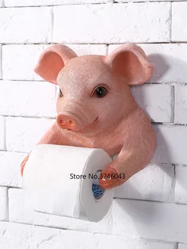 Yaratıcı banyo mutfak kağıt havlu tutacağı reçine sevimli domuz Avrupa banyo rulo kağıt havlu tutucu duvara monte tuvalet kağıdı tepsisi