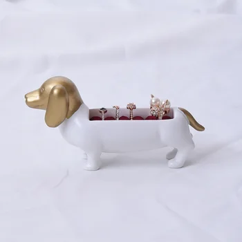 Yaratıcı Dachshund Köpek Yüzük Mücevher Kutusu Yüzük Depolama Rafı Altın Ekran Sahne Süsler Sevimli Köpekler Ev Aksesuarları