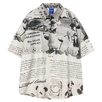 Yaz Erkek Düğme Hawaii Gömlek Hip Hop Grafik Mektup Baskı Hawaii Plaj Gömlek Bluz Streetwear Moda Rahat Aloha Gömlek
