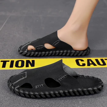 Yaz Sandalet Erkek Deri Klasik Roma Sandalet Terlik Açık Spor Ayakkabı Plaj Kauçuk Flip Flop Erkekler Su Trekking Sandalet