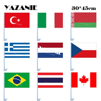 YAZANIE 30 * 45cm Araba Bayrakları Türkiye İtalya Belarus Yunanistan Hollanda Çek Cumhuriyeti Brezilya Tayland Kanada Polyester Araba Bayrakları
