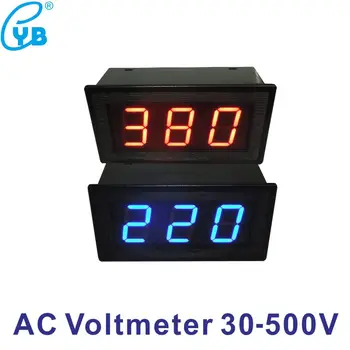 YB5130B LED Dijital Voltmetre AC 220V 380V İki telli Gerilim Metre Volt Panel metre AC Gerilim Monitör Voltmetro 0.8 