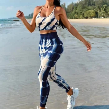Yeni Dikişsiz Kravat boya Spor Seti kadın Nefes Spor Sutyeni Yüksek Bel Kalça Kaldırma Elastik Tayt Moda Yoga Giysileri